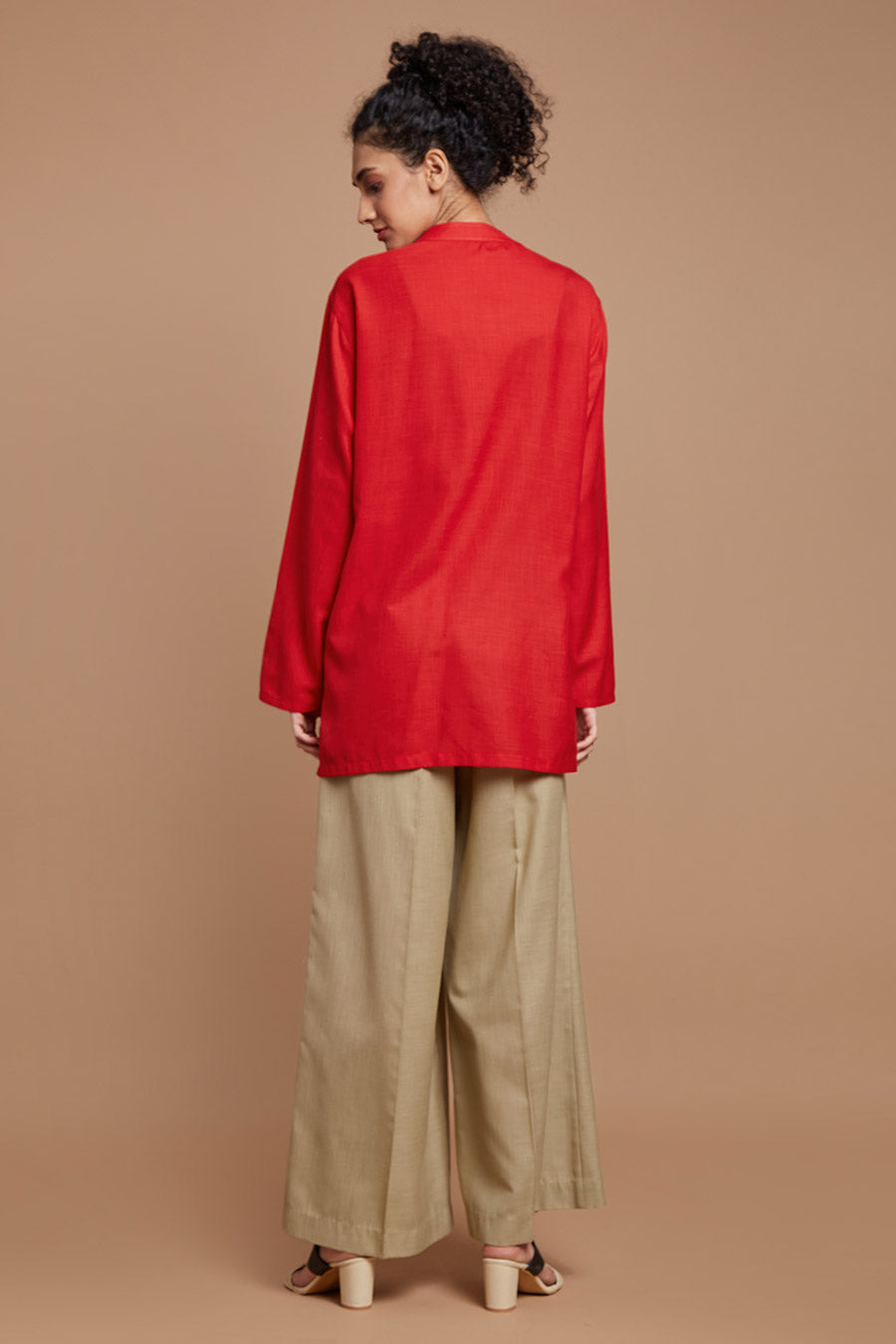 Red Kurta Tunic & Beige Pants Set