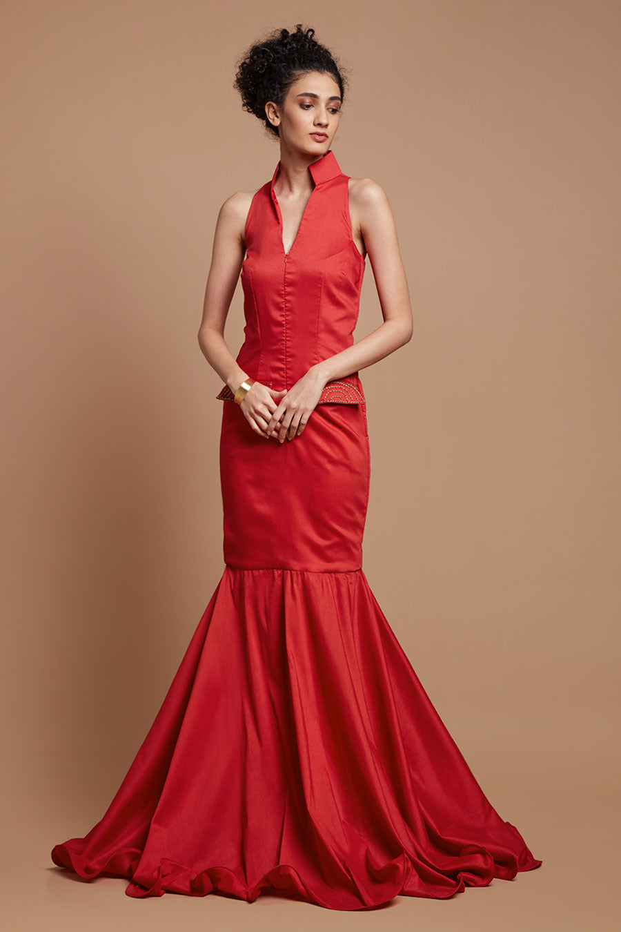 Red Embroidered Mermaid Gown