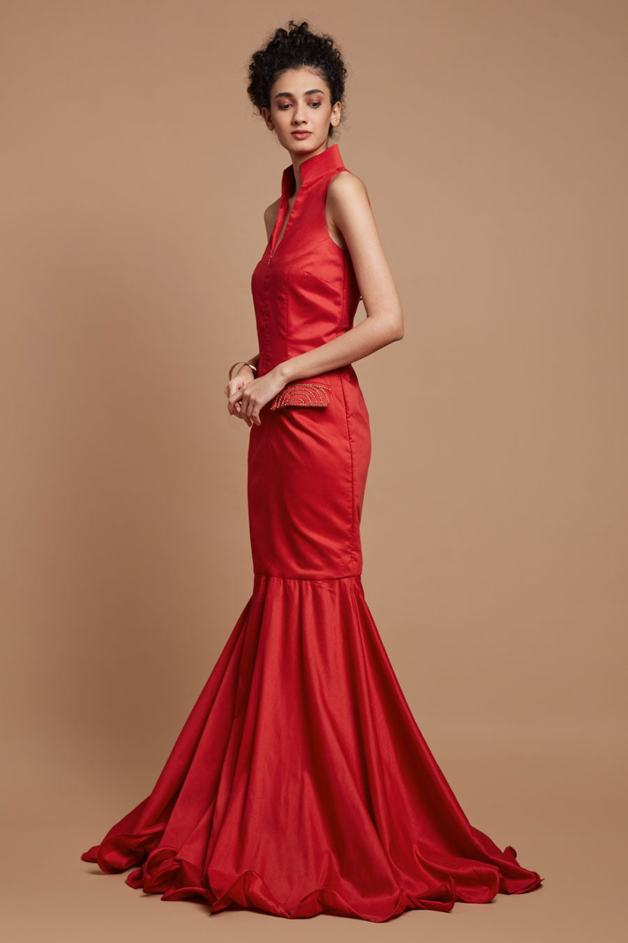 Red Embroidered Mermaid Gown