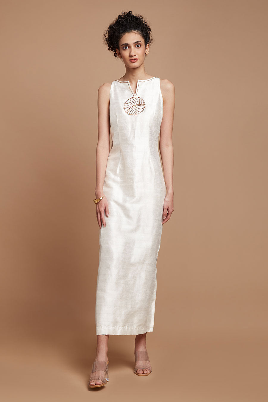 White Embroidered Long Straight Dress