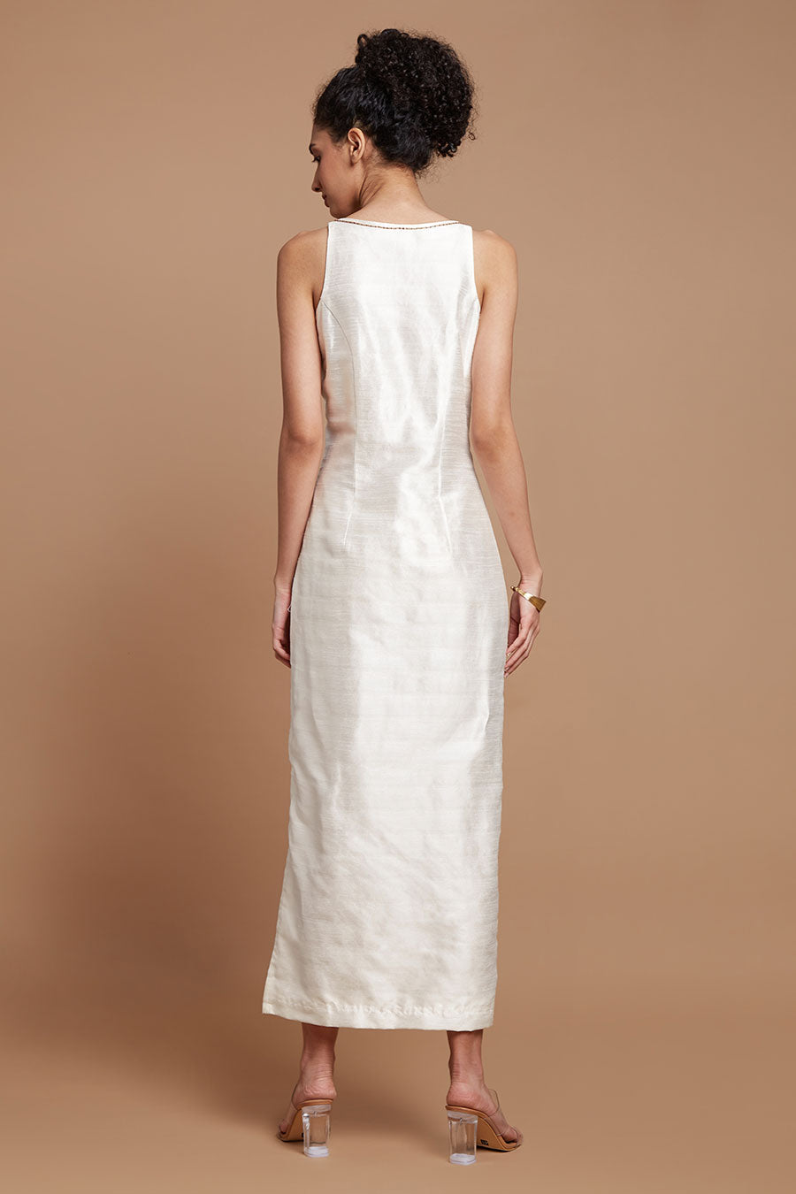 White Embroidered Long Straight Dress