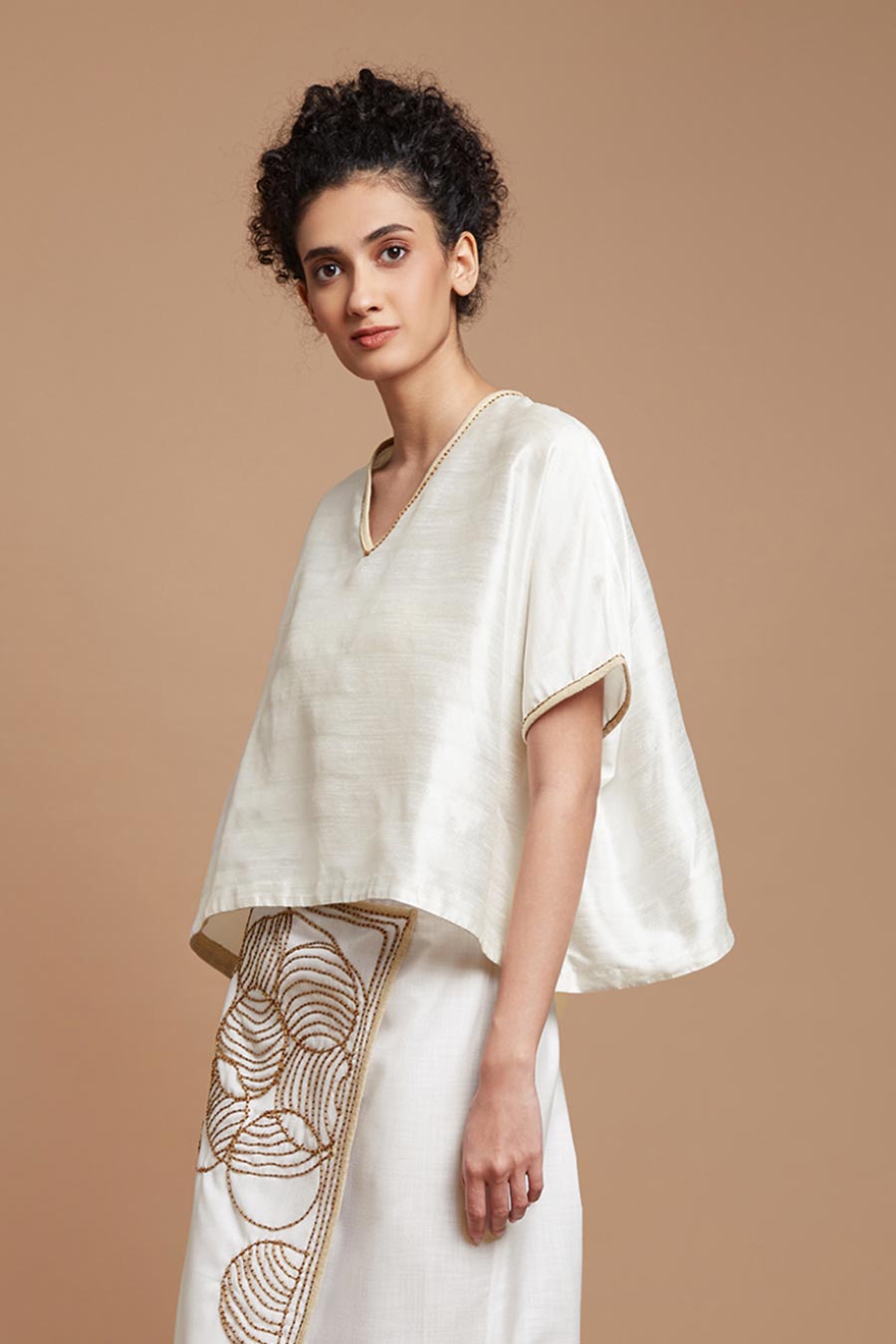 White Embroidered Short Kaftan Top