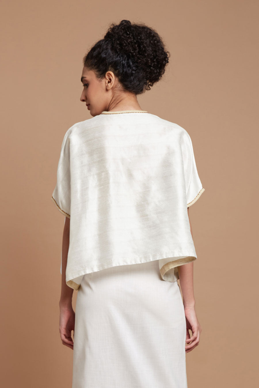 White Embroidered Short Kaftan Top