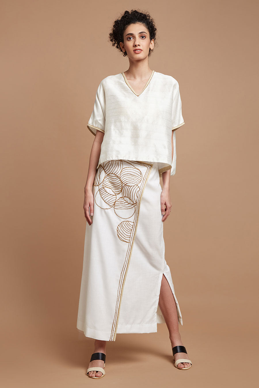White Embroidered Long Wrap Skirt