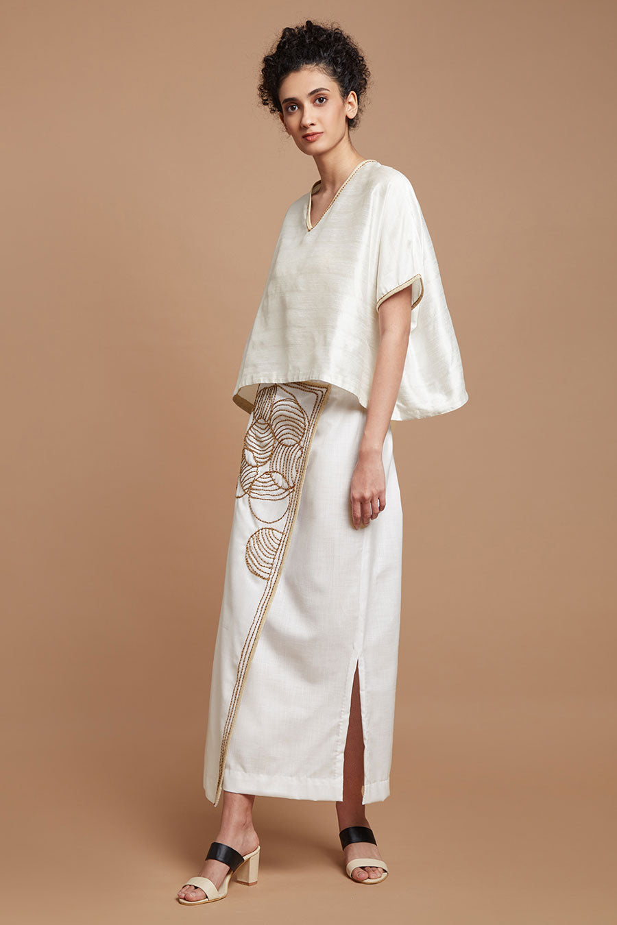 White Embroidered Long Wrap Skirt