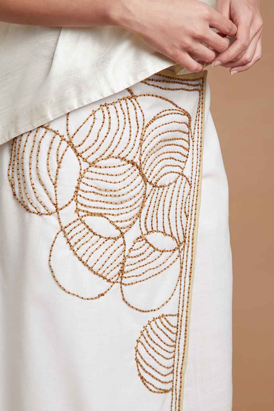 White Embroidered Long Wrap Skirt