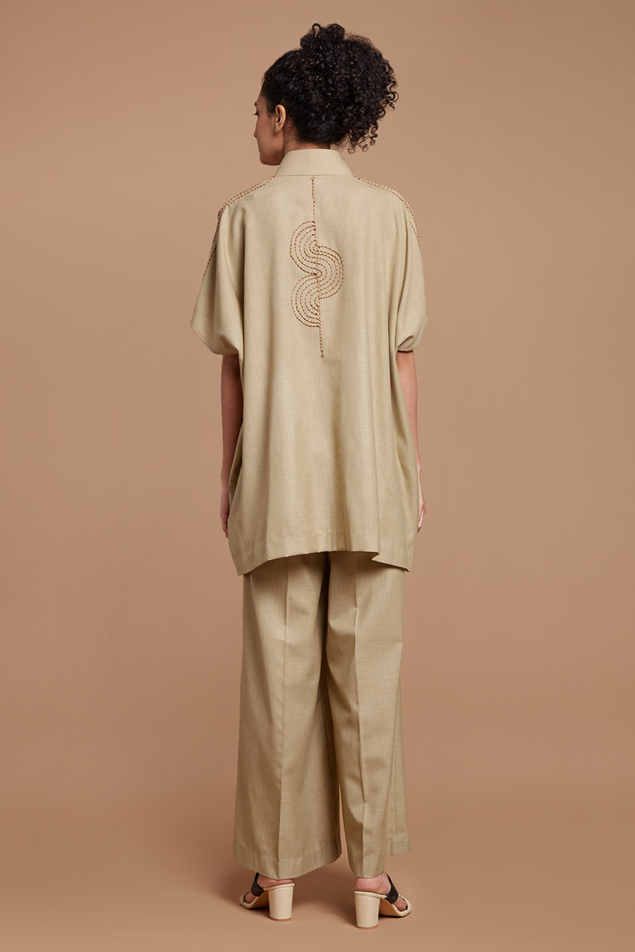 Beige Embroidered Kaftan Top