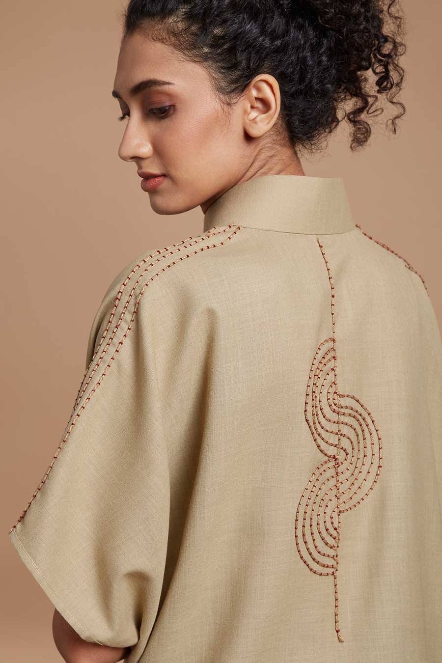 Beige Embroidered Kaftan Top