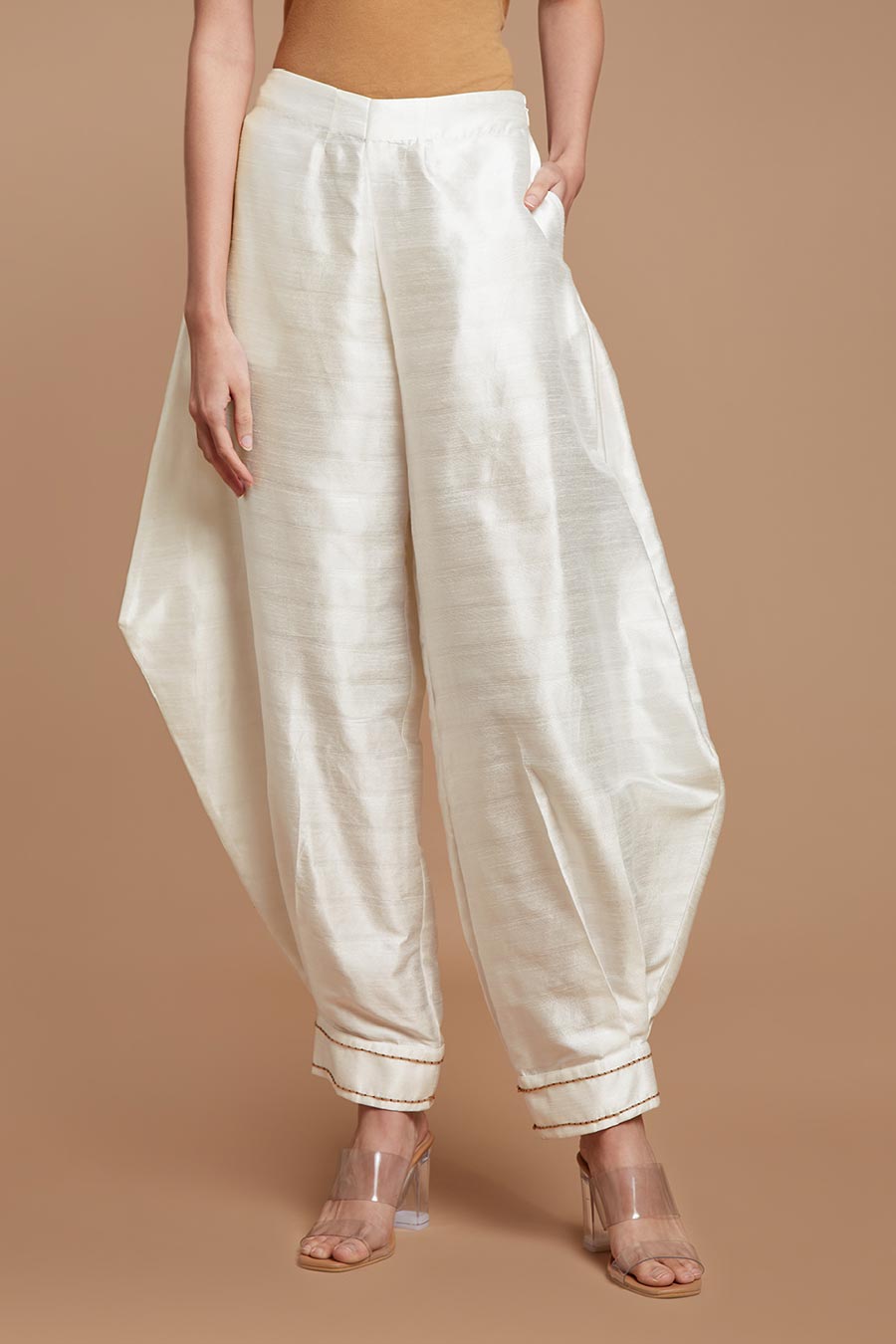 White Embroidered Baggy Pants