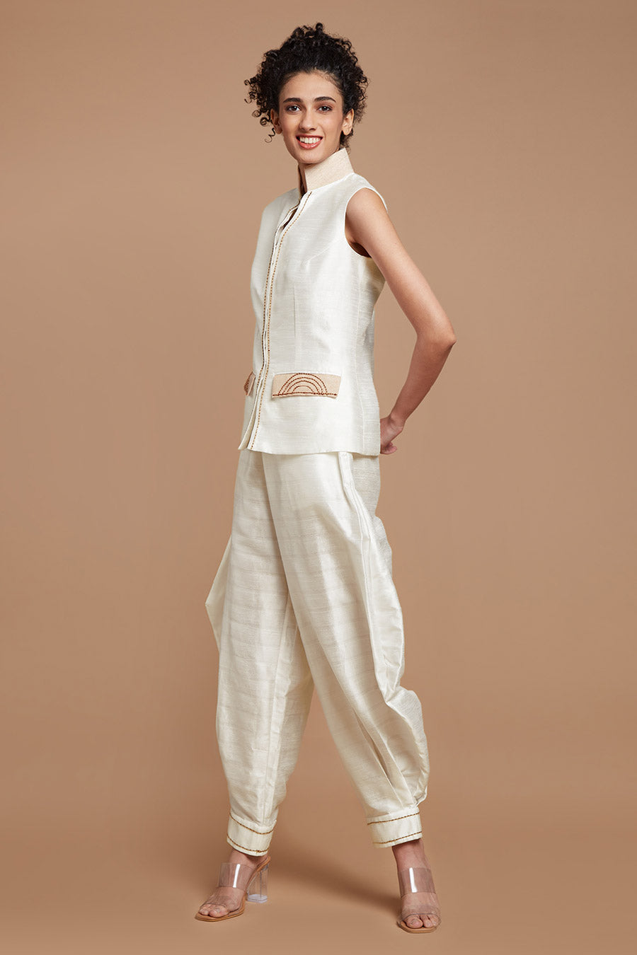 White Embroidered Baggy Pants
