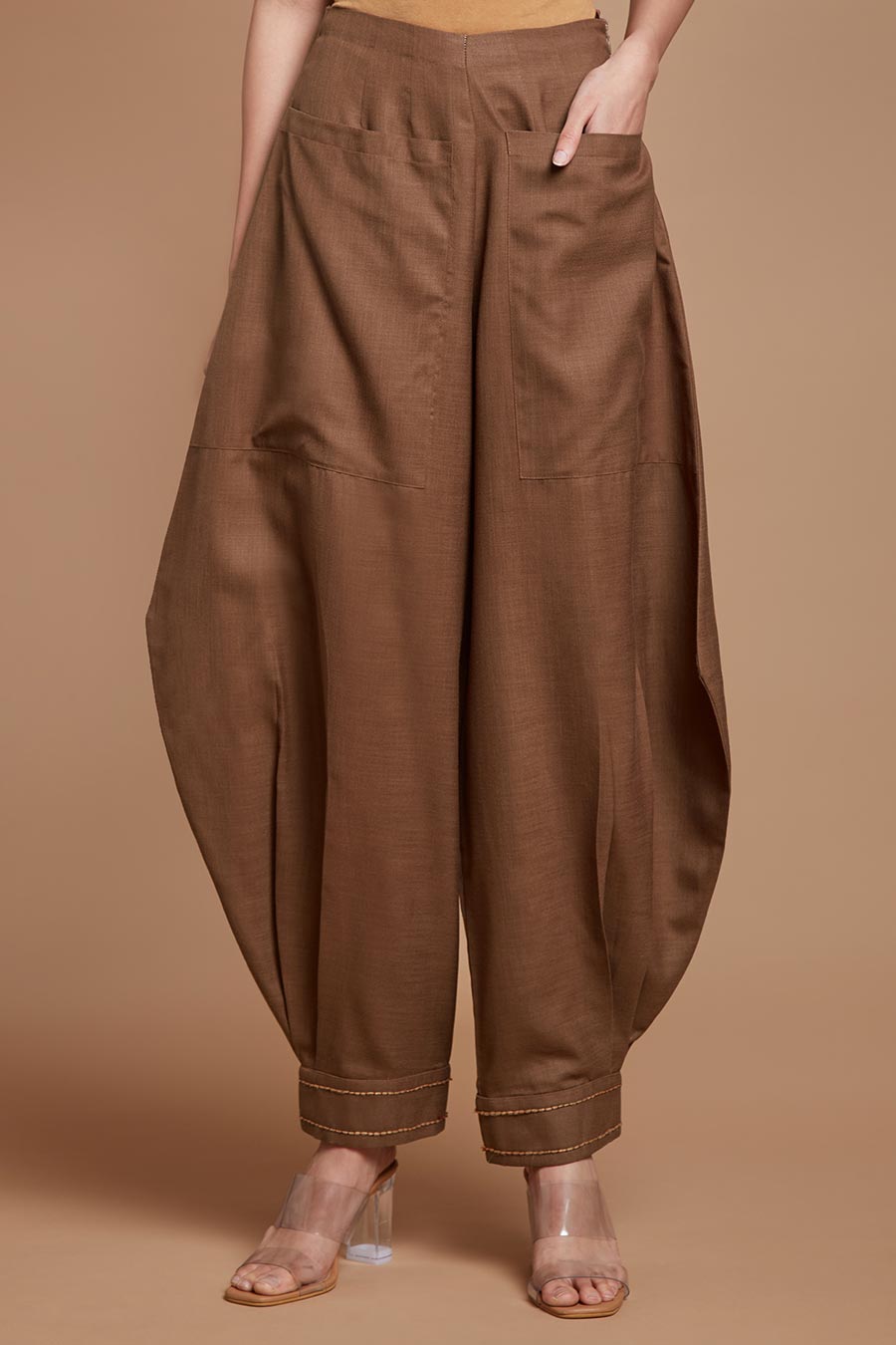 Brown Embroidered Baggy Pants