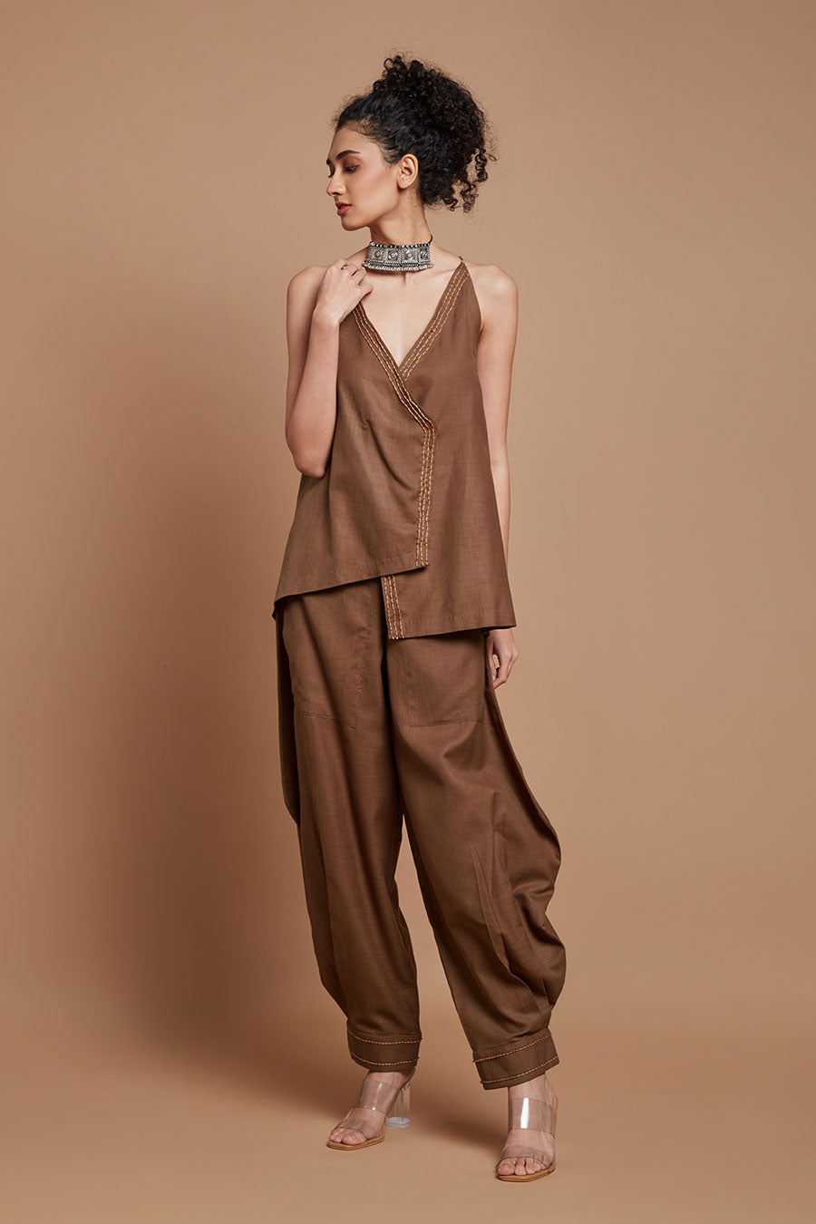 Brown Embroidered Baggy Pants