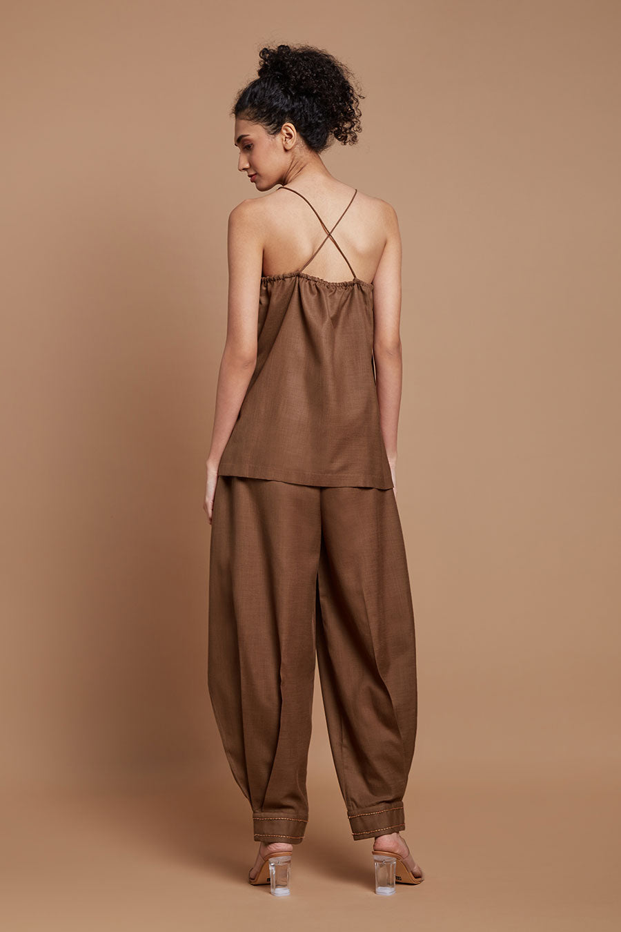 Brown Embroidered Baggy Pants