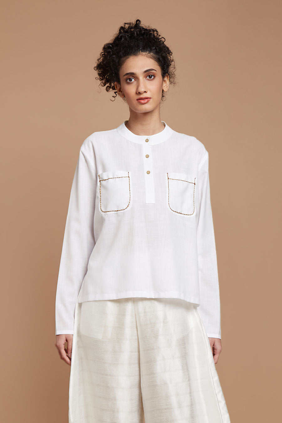 White Embroidered Oversized Short Kurta Top