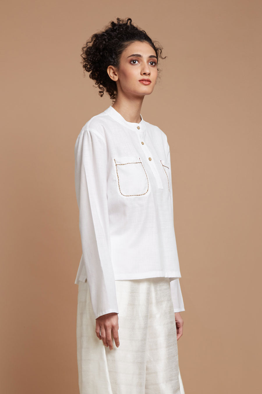 White Embroidered Oversized Short Kurta Top