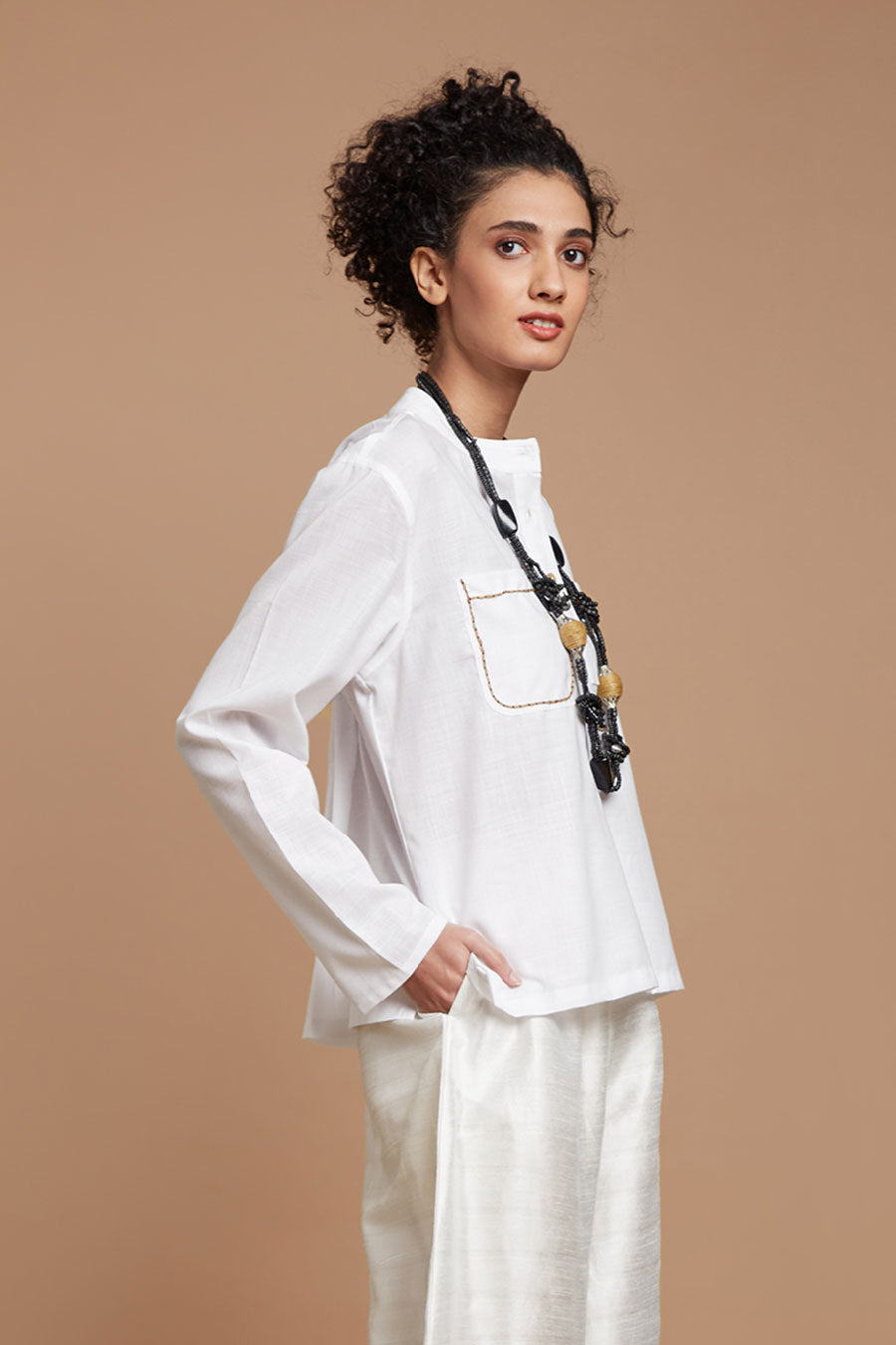 White Embroidered Oversized Short Kurta Top