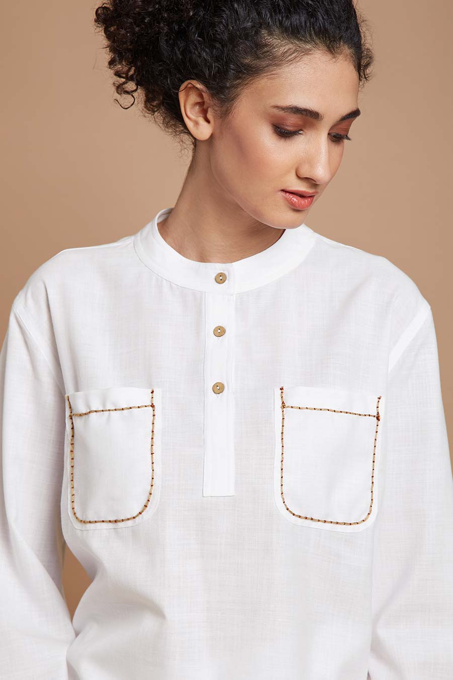 White Embroidered Oversized Short Kurta Top