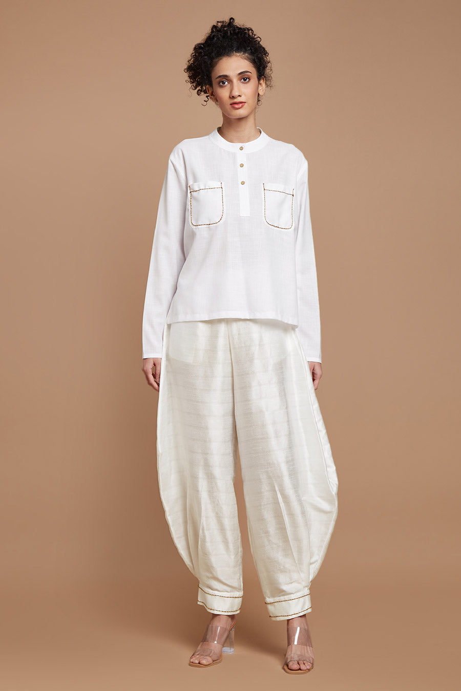 White Embroidered Oversized Short Kurta Top