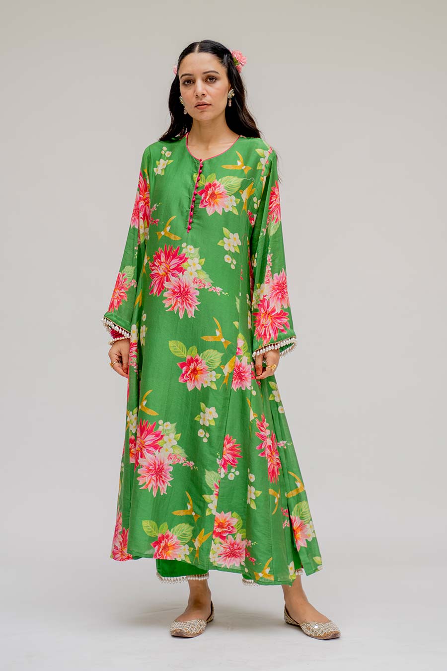 Green Printed Kurta Set With Dupatta