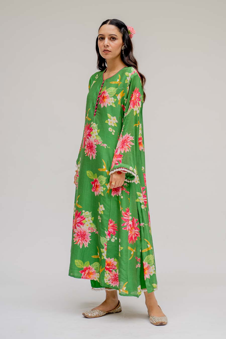 Green Printed Kurta Set With Dupatta