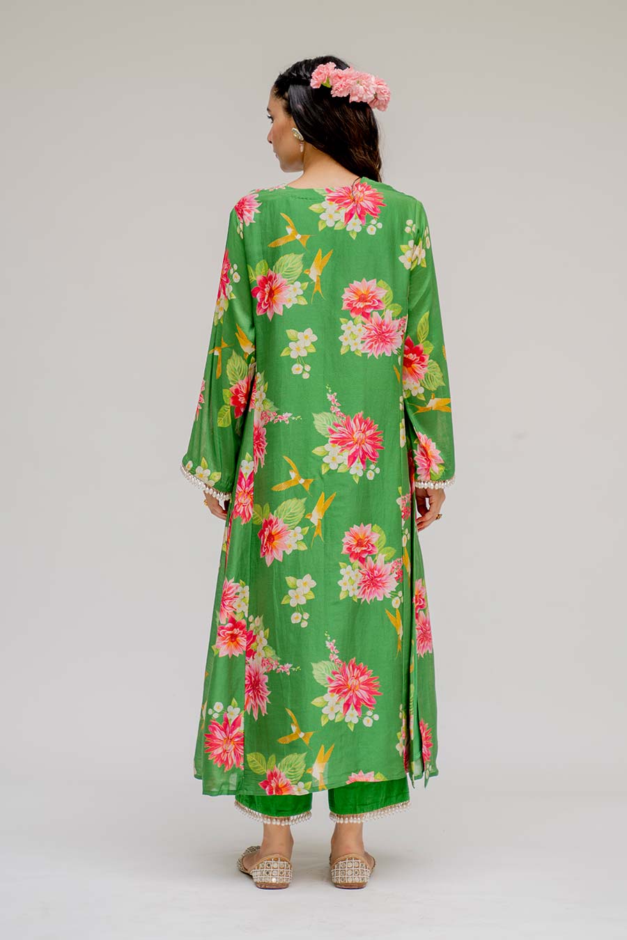 Green Printed Kurta Set With Dupatta