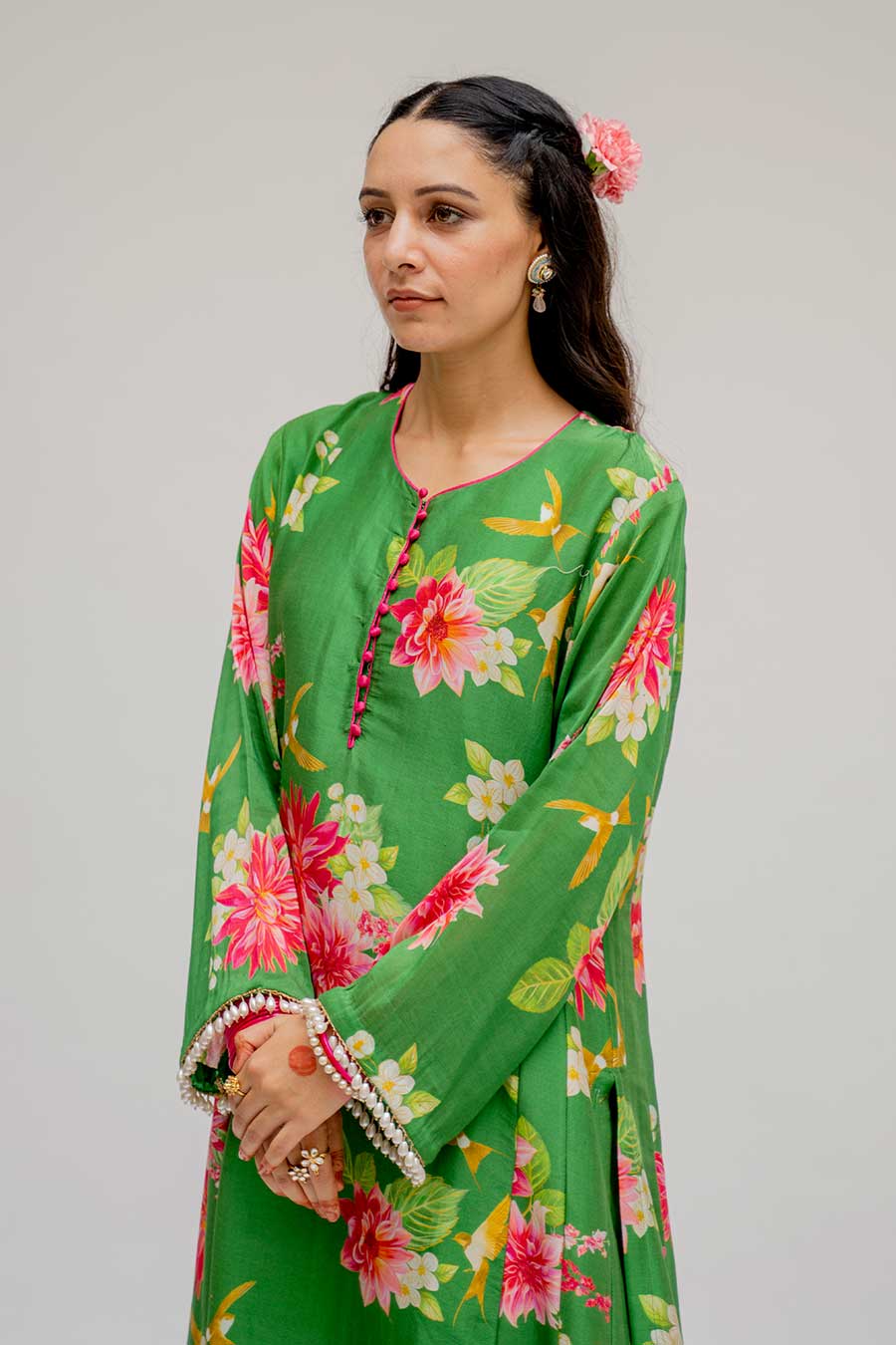 Green Printed Kurta Set With Dupatta