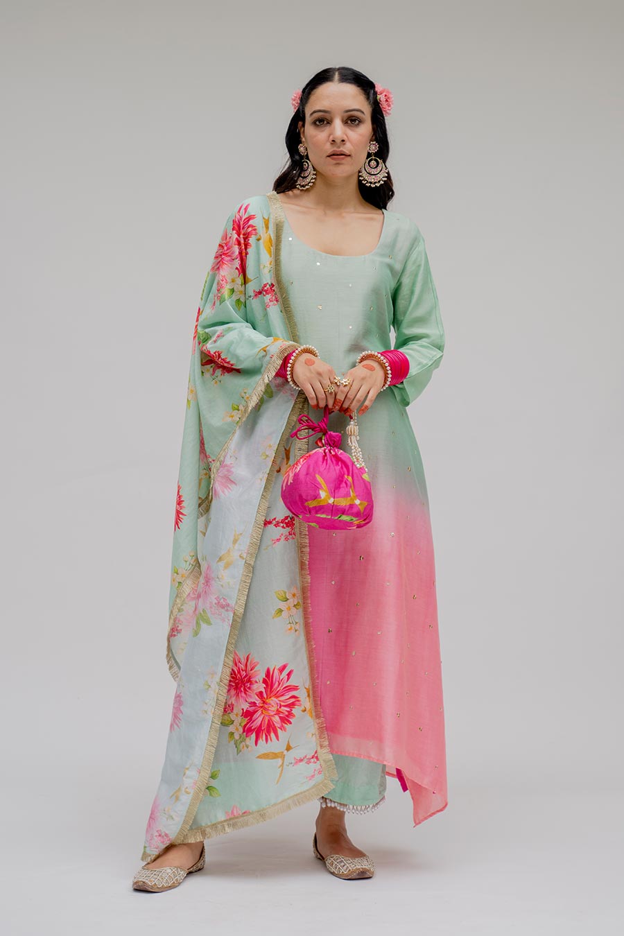 Mint Ombre Kurta Set With Dupatta