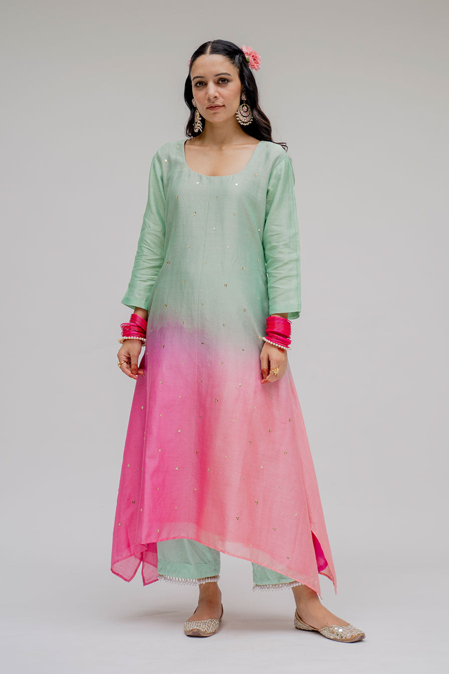 Mint Ombre Kurta Set With Dupatta