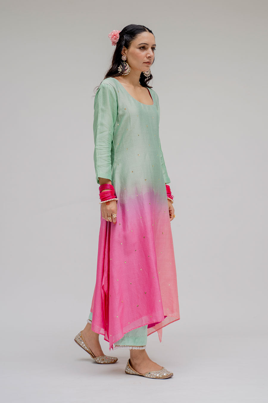 Mint Ombre Kurta Set With Dupatta