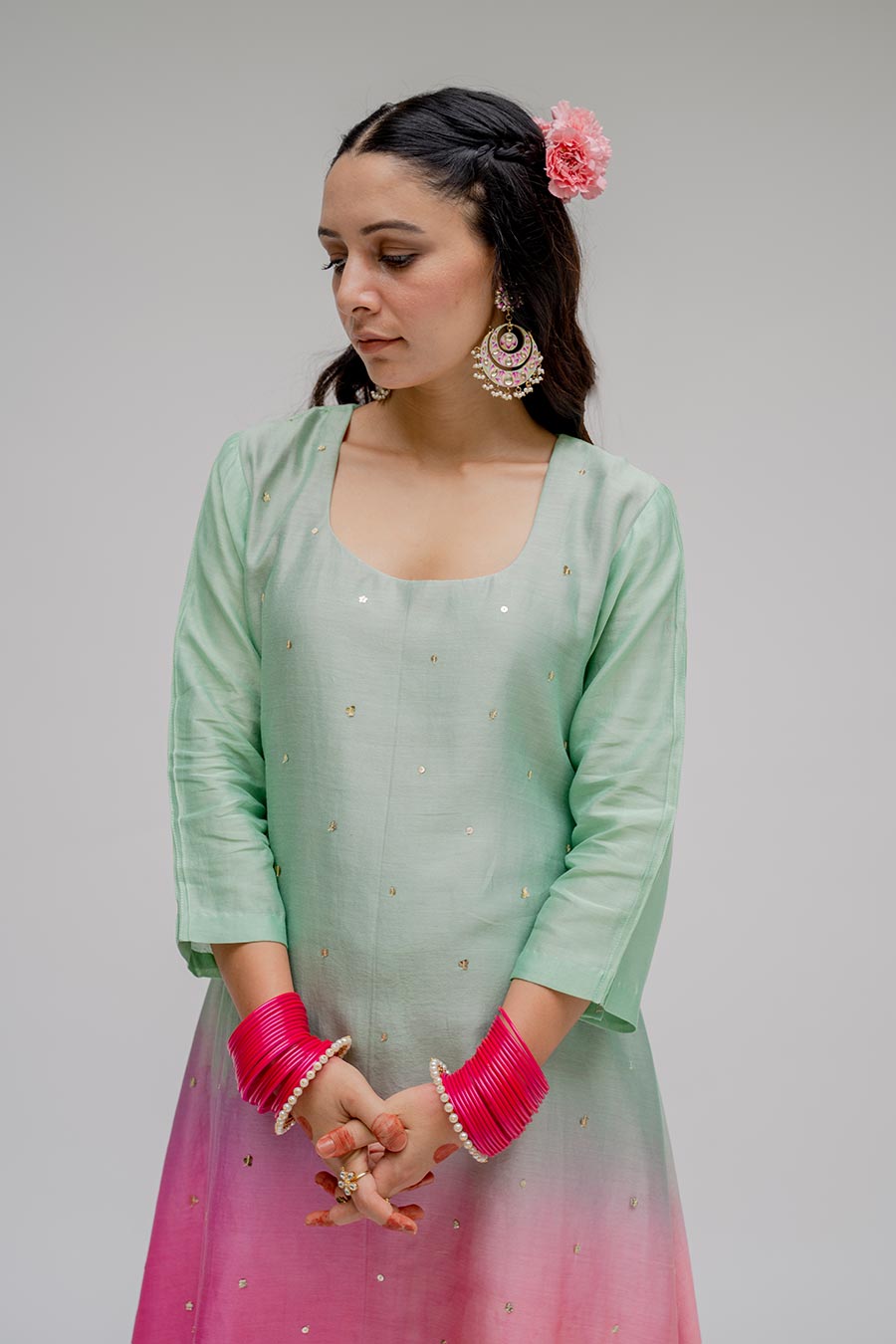 Mint Ombre Kurta Set With Dupatta