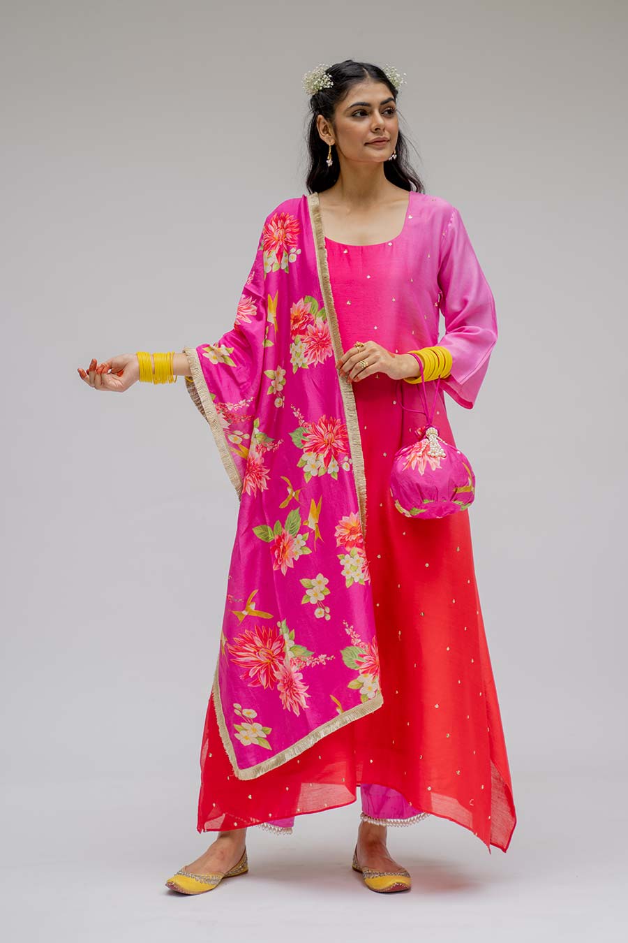 Pink Ombre Kurta Set With Dupatta