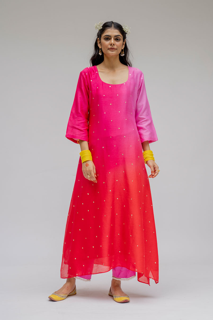 Pink Ombre Kurta Set With Dupatta