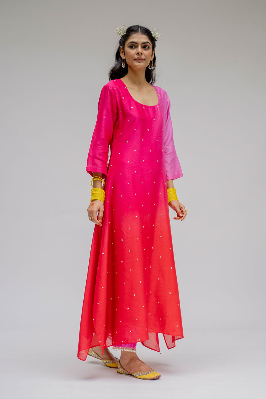 Pink Ombre Kurta Set With Dupatta