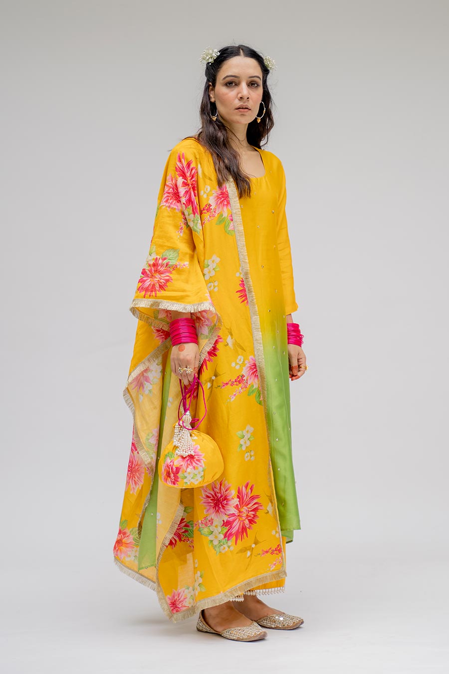 Yellow Ombre Kurta Set With Dupatta