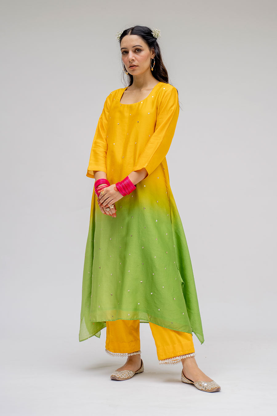 Yellow Ombre Kurta Set With Dupatta