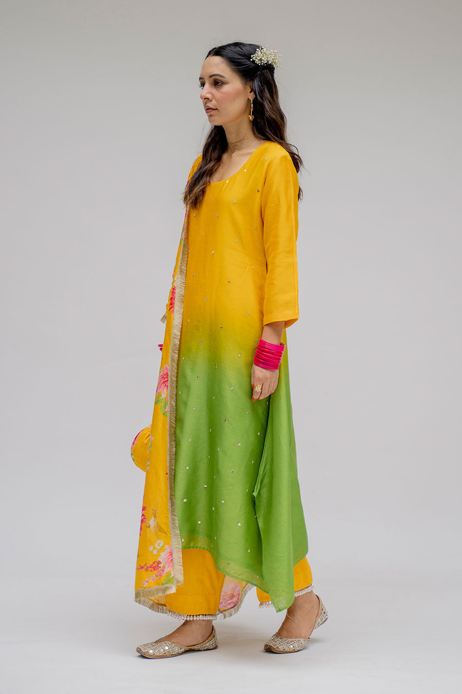 Yellow Ombre Kurta Set With Dupatta