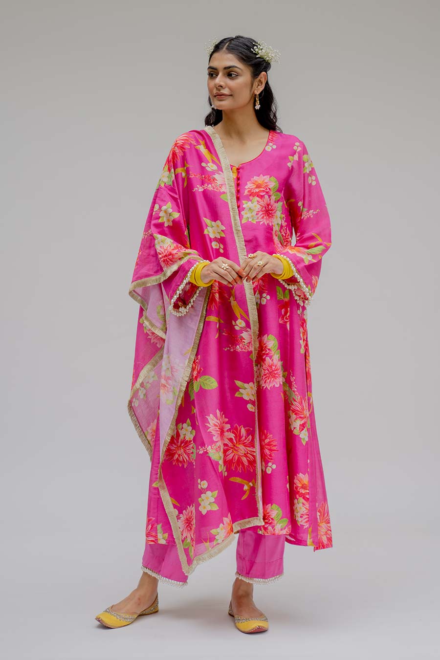 Pink Printed Kurta Set With Dupatta