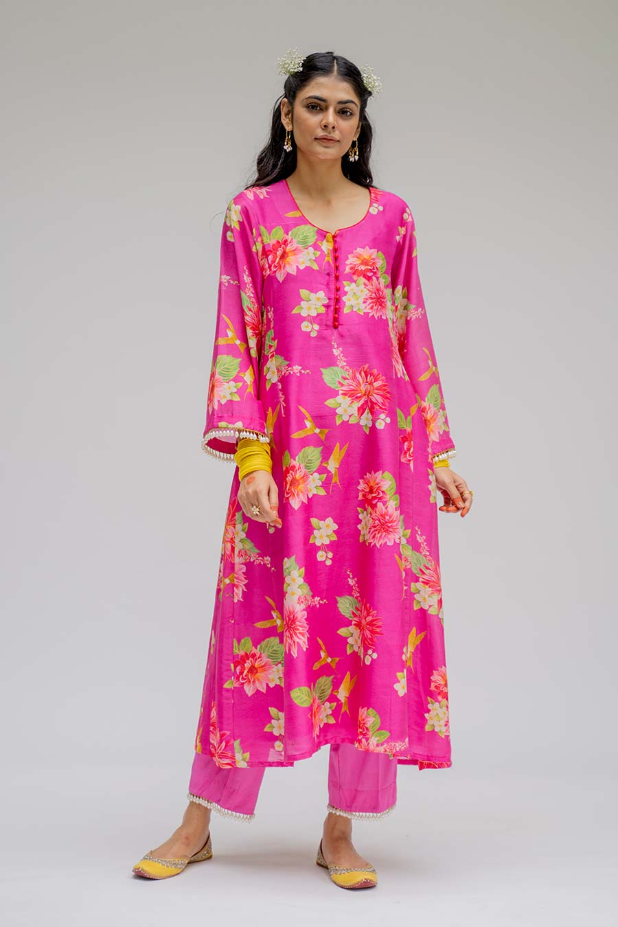 Pink Printed Kurta Set With Dupatta