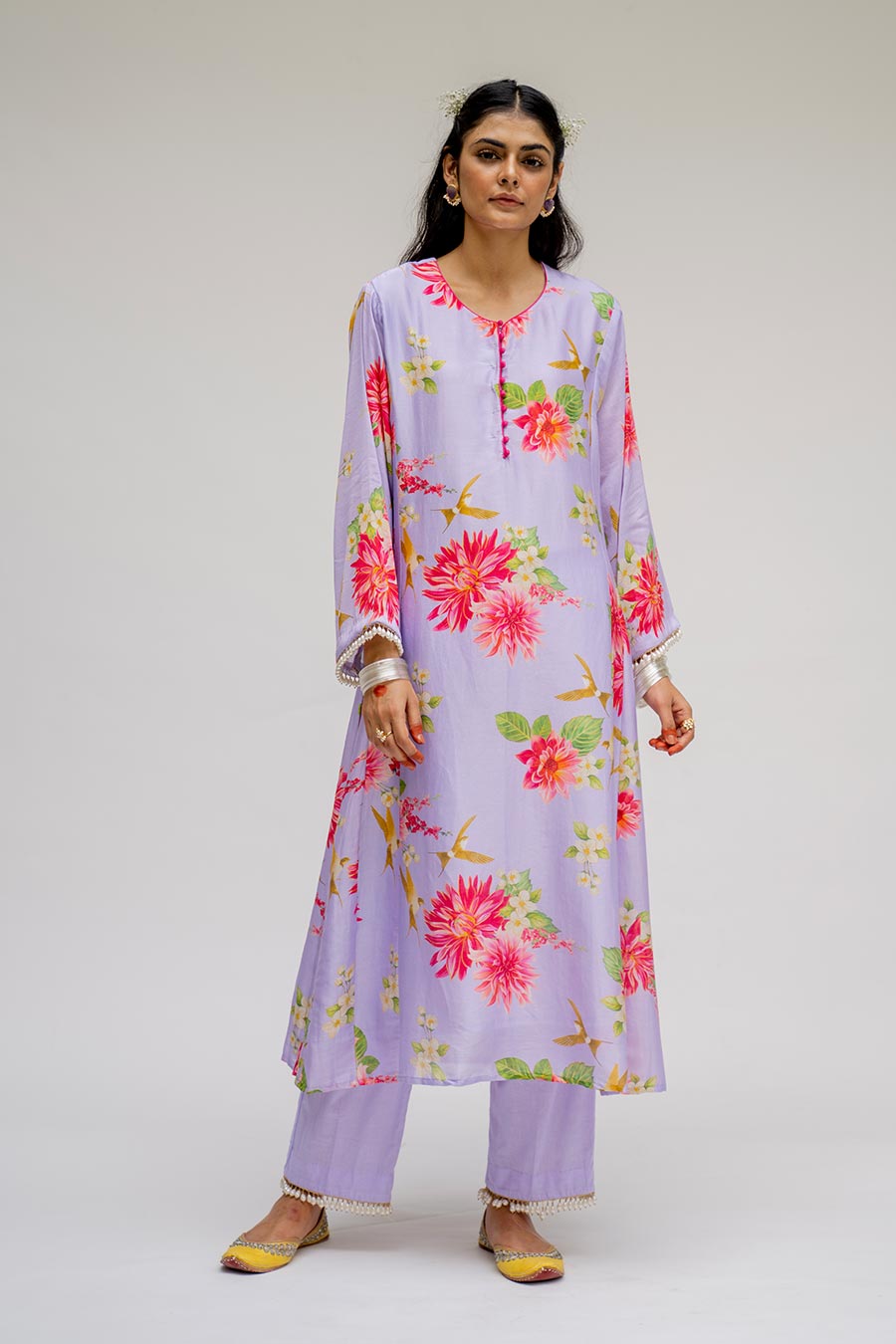 Purple Printed Kurta Set With Dupatta