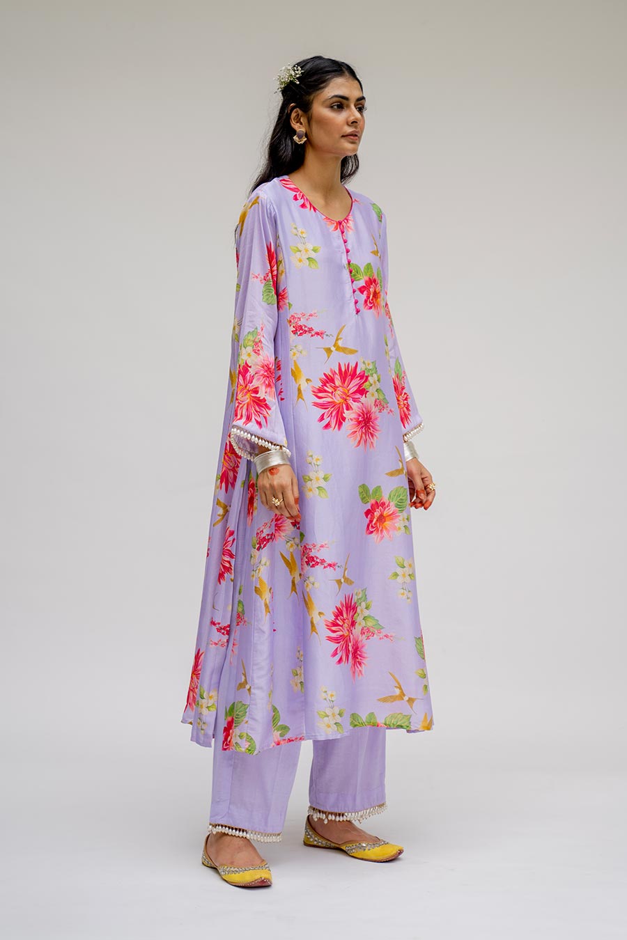 Purple Printed Kurta Set With Dupatta