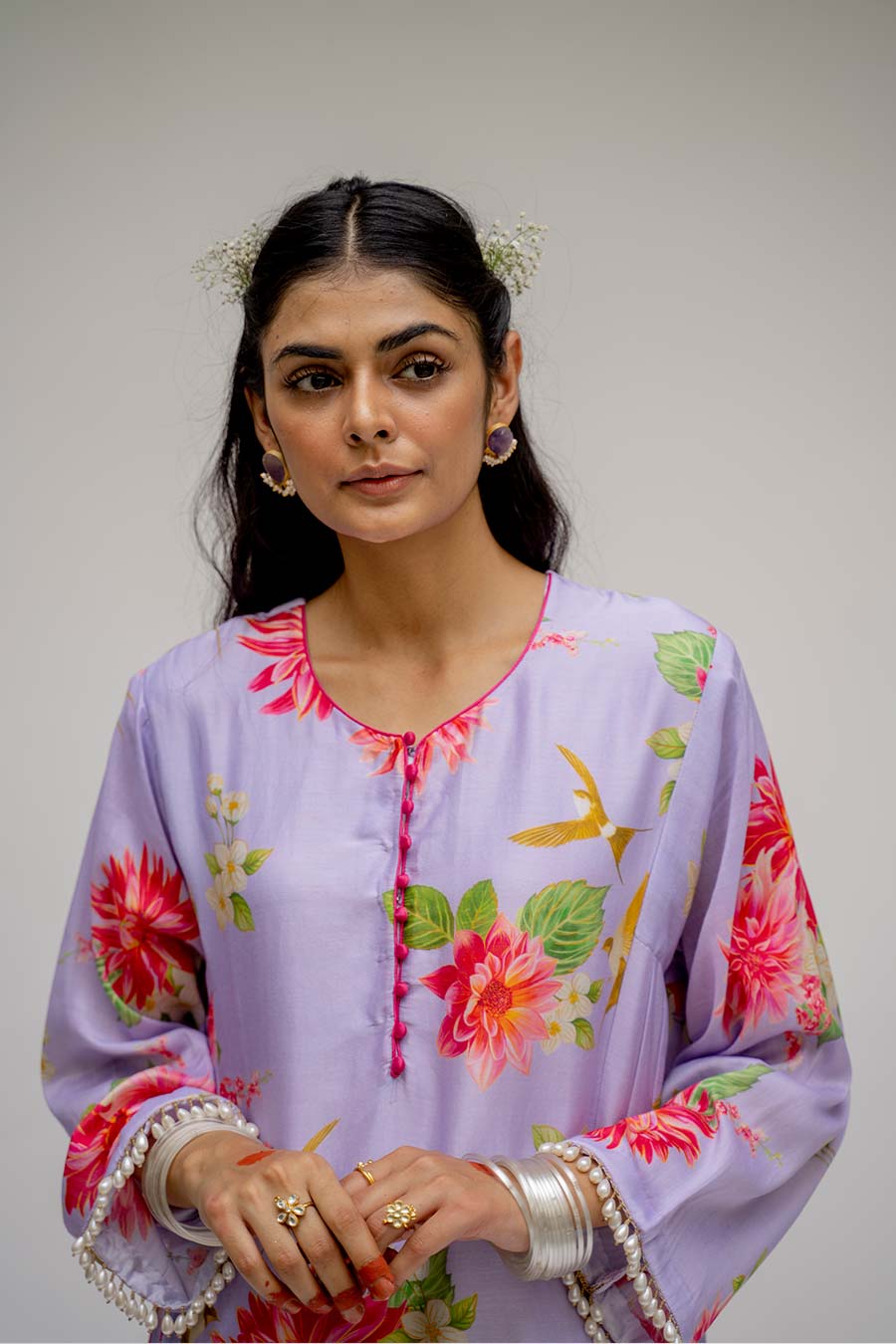 Purple Printed Kurta Set With Dupatta