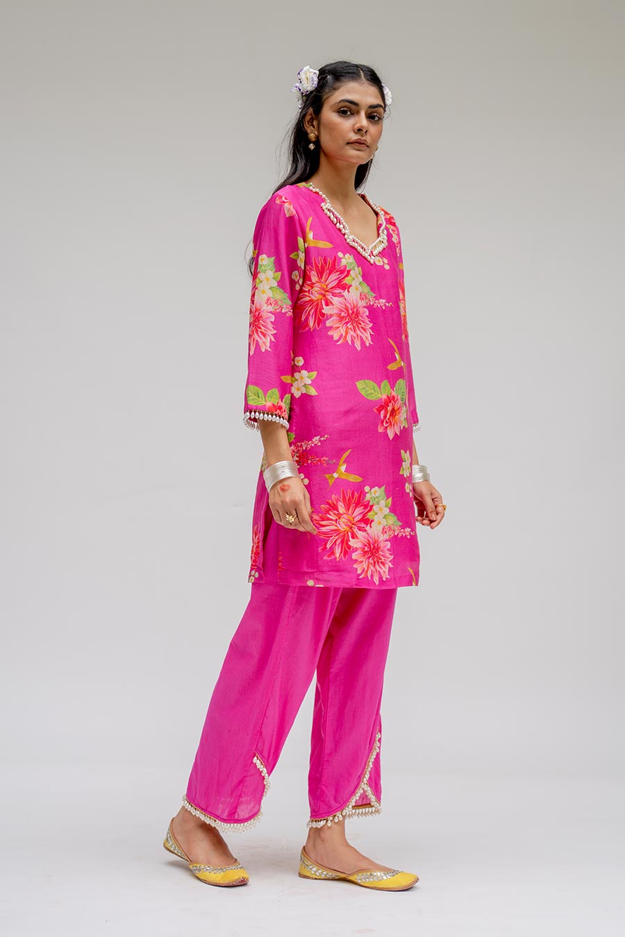 Pink Printed Short Kurta & Pant
