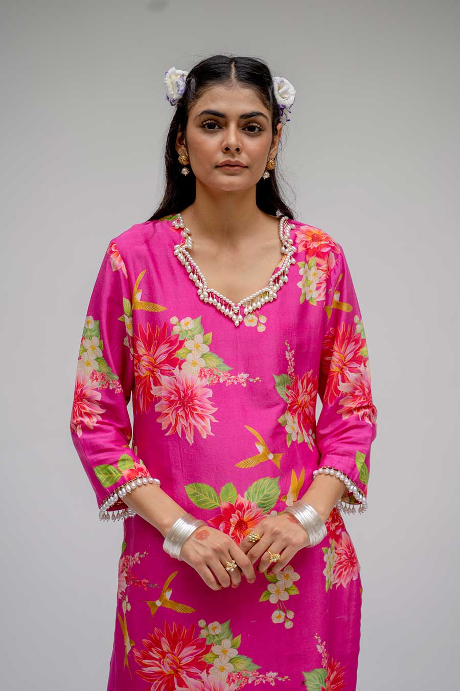Pink Printed Short Kurta & Pant