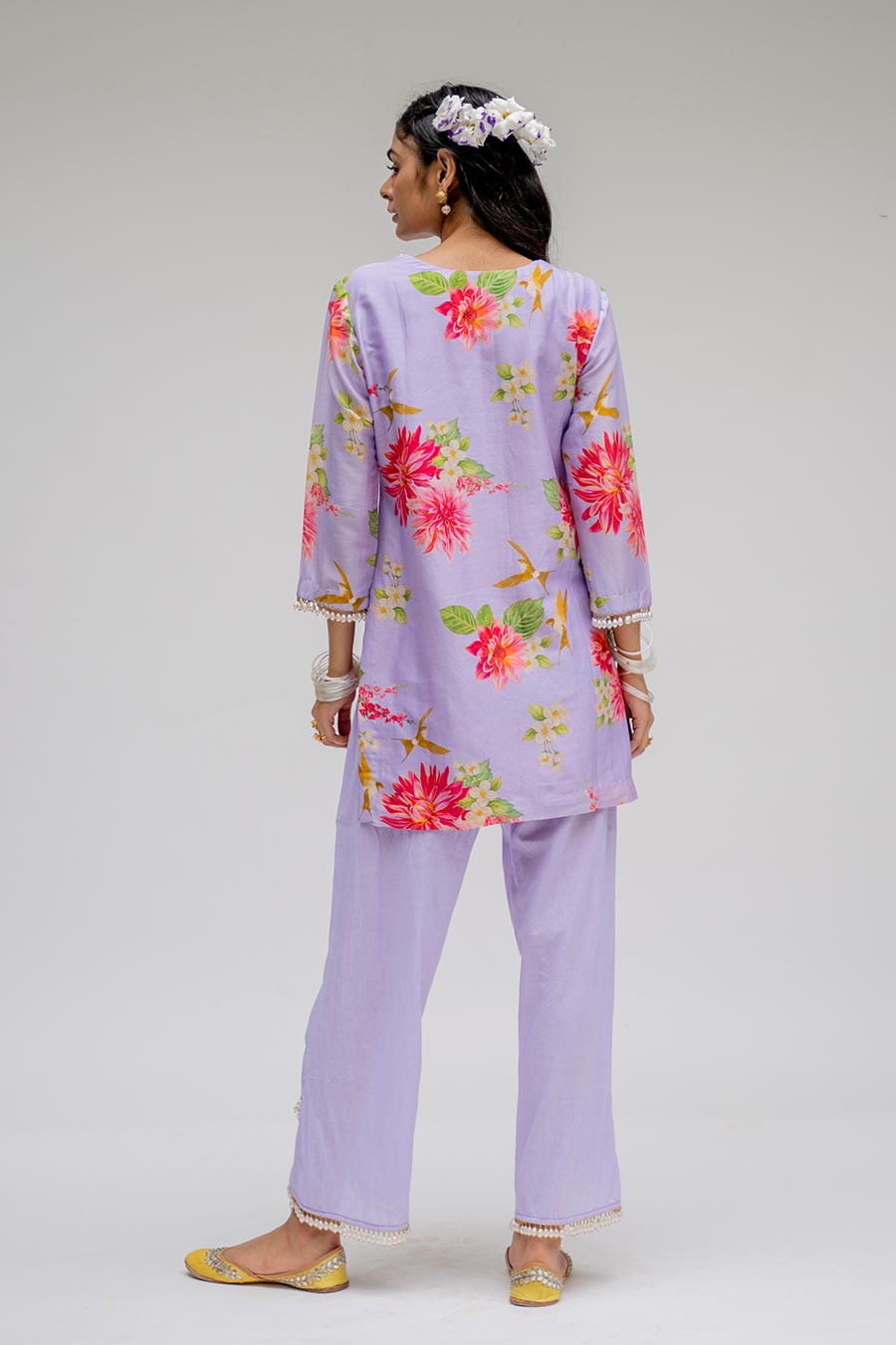 Purple Printed Short Kurta & Pant