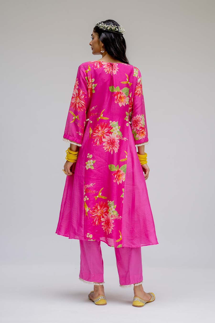 Pink Panel Kurta Set With Dupatta