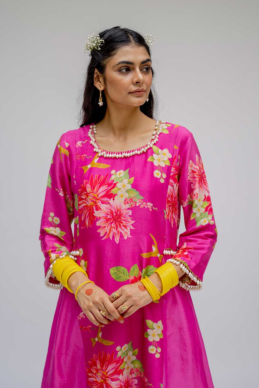 Pink Panel Kurta Set With Dupatta