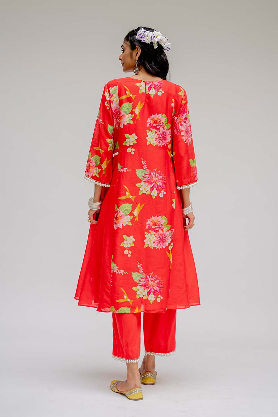 Red Panel Kurta Set With Dupatta