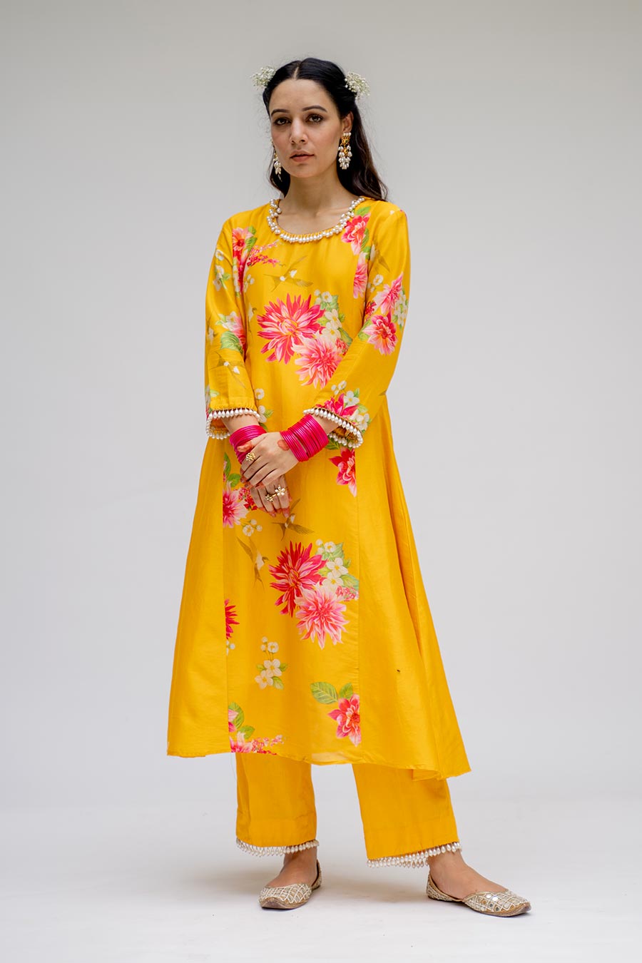Yellow Panel Kurta Set With Dupatta