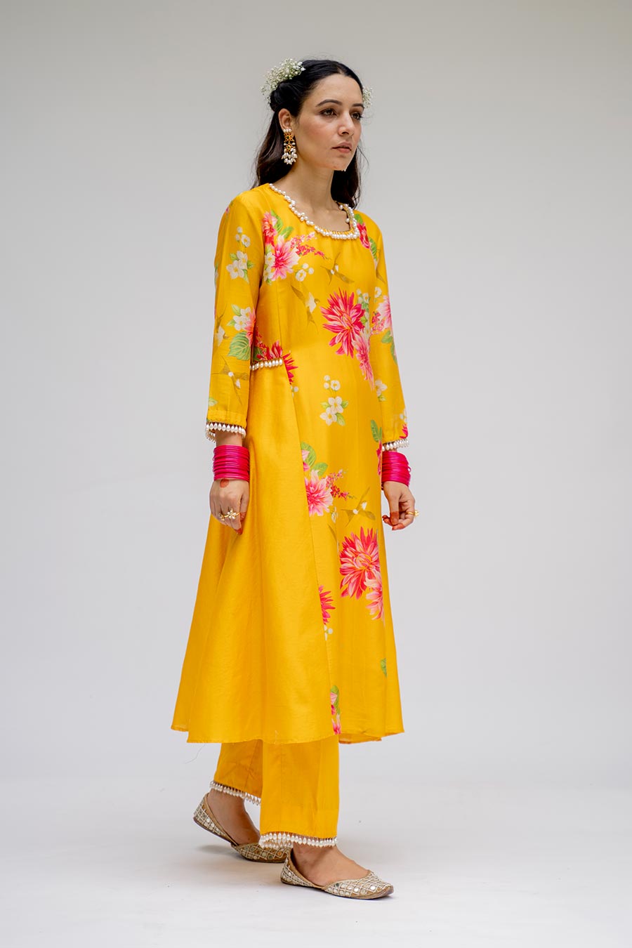 Yellow Panel Kurta Set With Dupatta