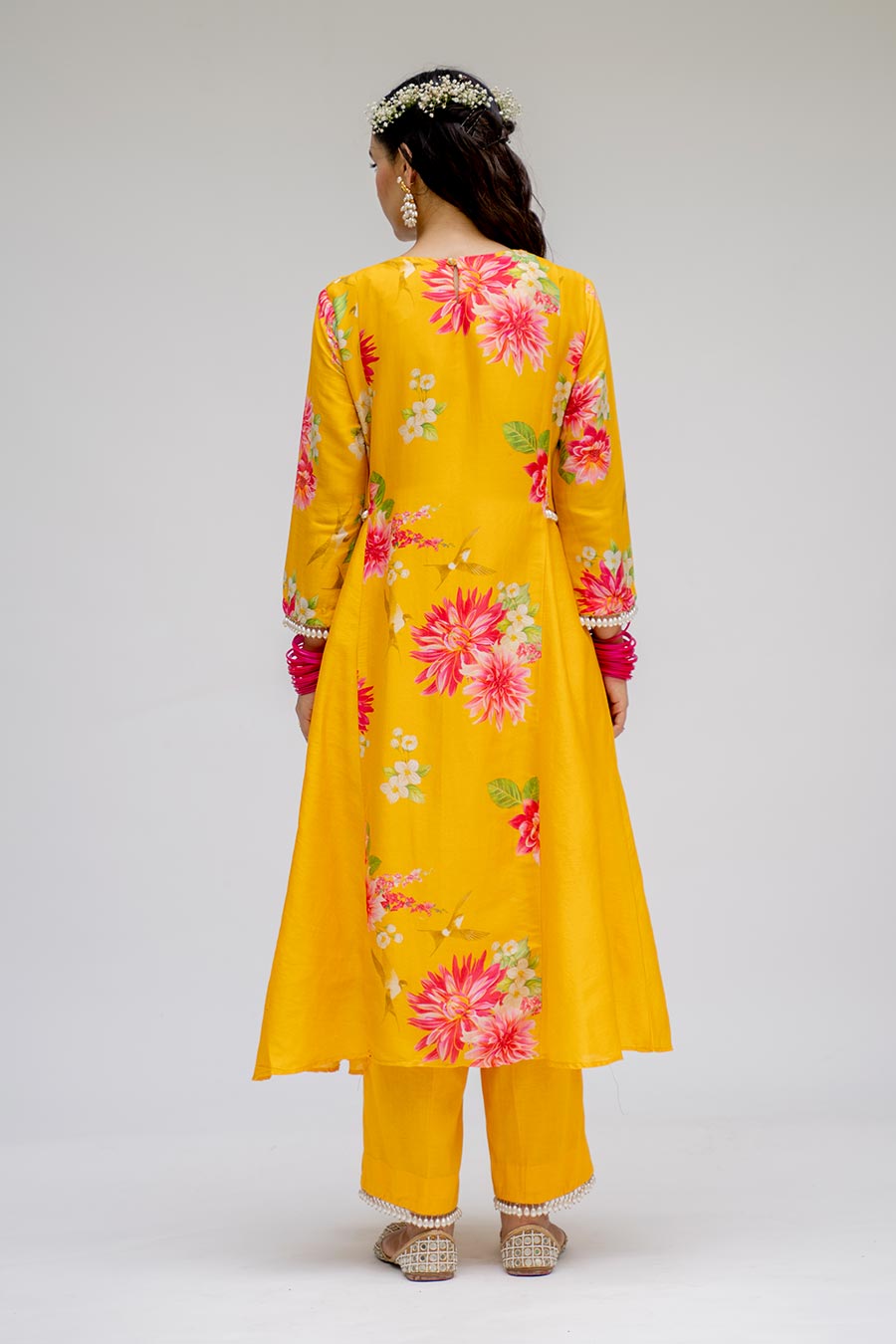 Yellow Panel Kurta Set With Dupatta